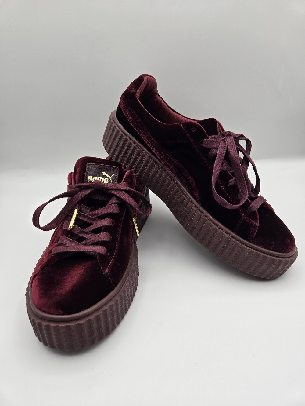 Puma Fenty x Rhianna Burgundy Velvet Creeper Platform Sneakers Womens Size 9